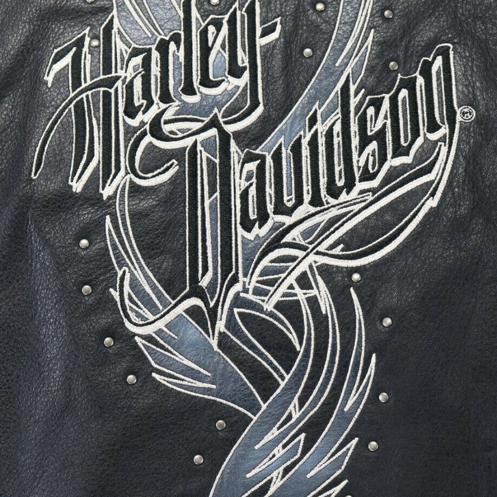 Women's Harley Davidson Black Leather Jacket "Black Star Lake" Size 1W - Picture 3 of 8